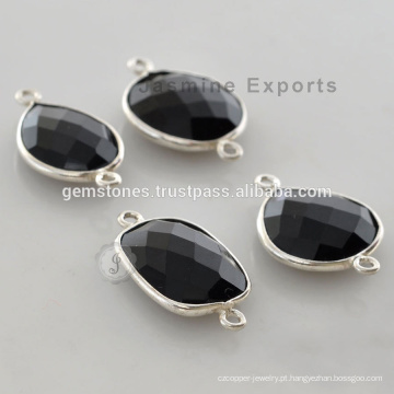 925 Sterling Silver Black Onyx Gemstone Bezel Connector